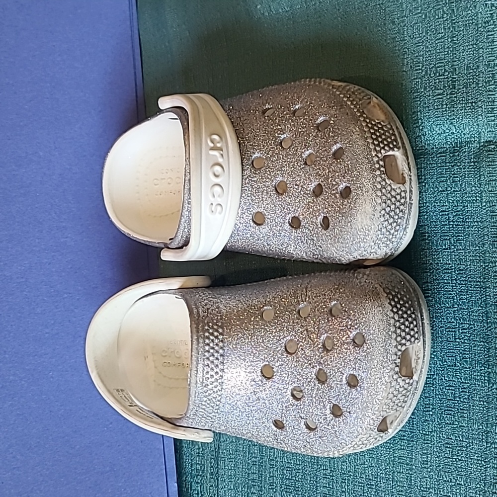 Silver glitter crocs
